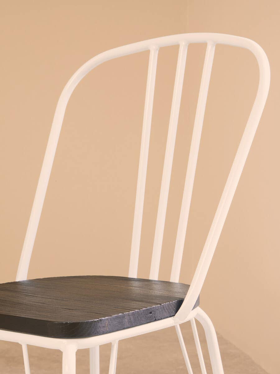 CHALK White Metal and Elm Wood Dining Chair KEFINO