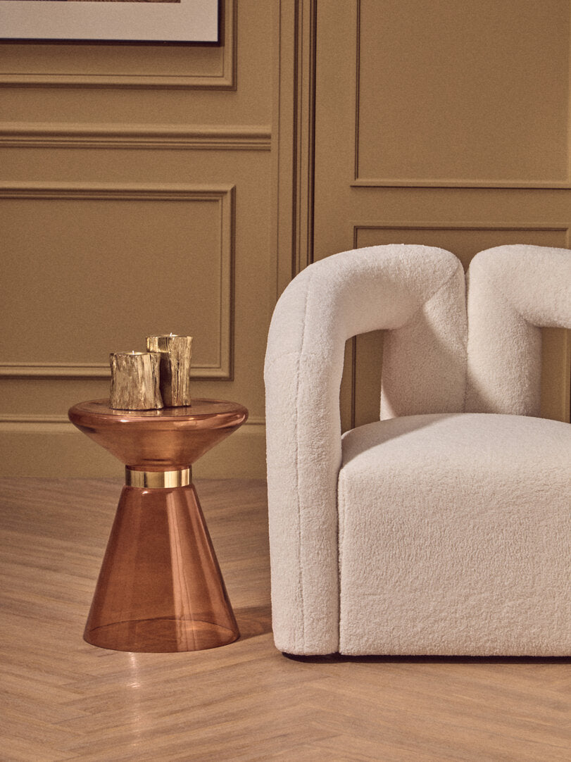 SOLEIL Orange Martini Glass Side Table with Gold Accent KEFINO