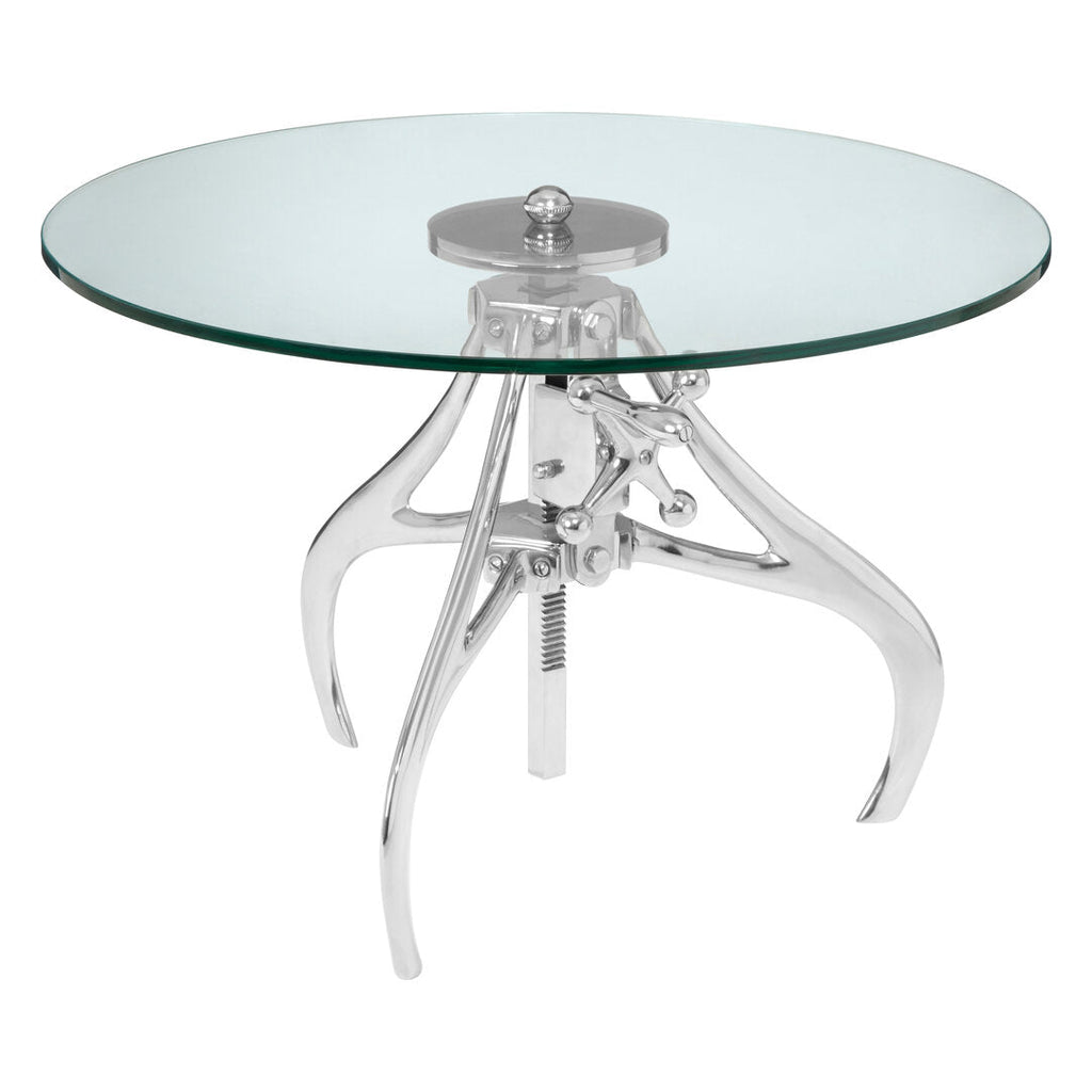 LEVER Crank Adjustable Glass Side Table/Coffee Table − Silver KEFINO