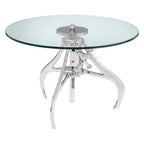 LEVER Crank Adjustable Glass Side Table/Coffee Table − Silver KEFINO