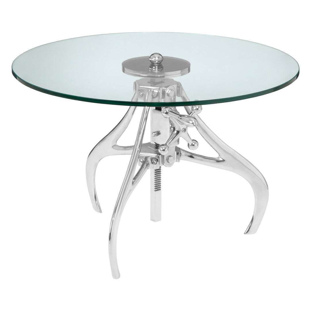 LEVER Crank Adjustable Glass Side Table/Coffee Table − Silver KEFINO