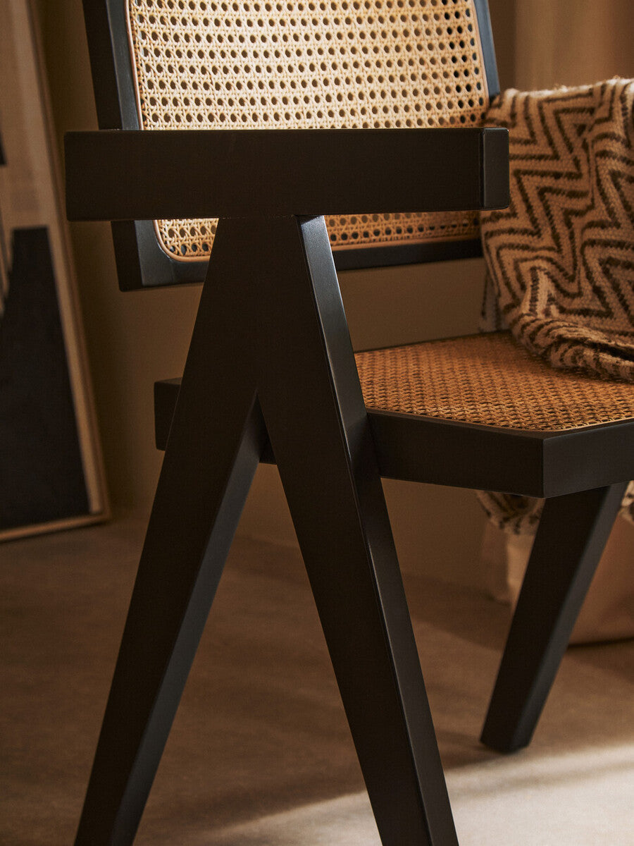 WEAVE Black Beech Wood and Natural Cane Dining Chair Orsina