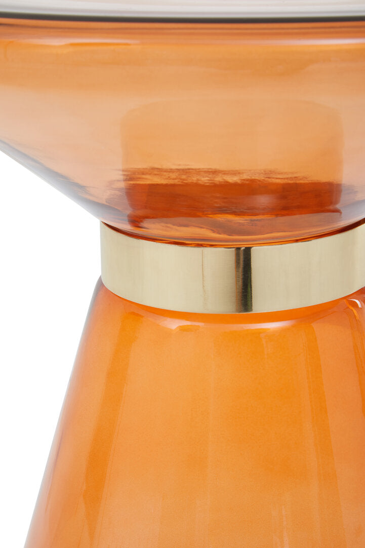 SOLEIL Orange Martini Glass Side Table with Gold Accent KEFINO
