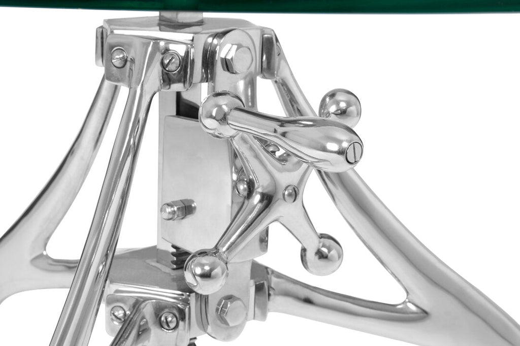 LEVER Crank Adjustable Glass Side Table/Coffee Table − Silver KEFINO