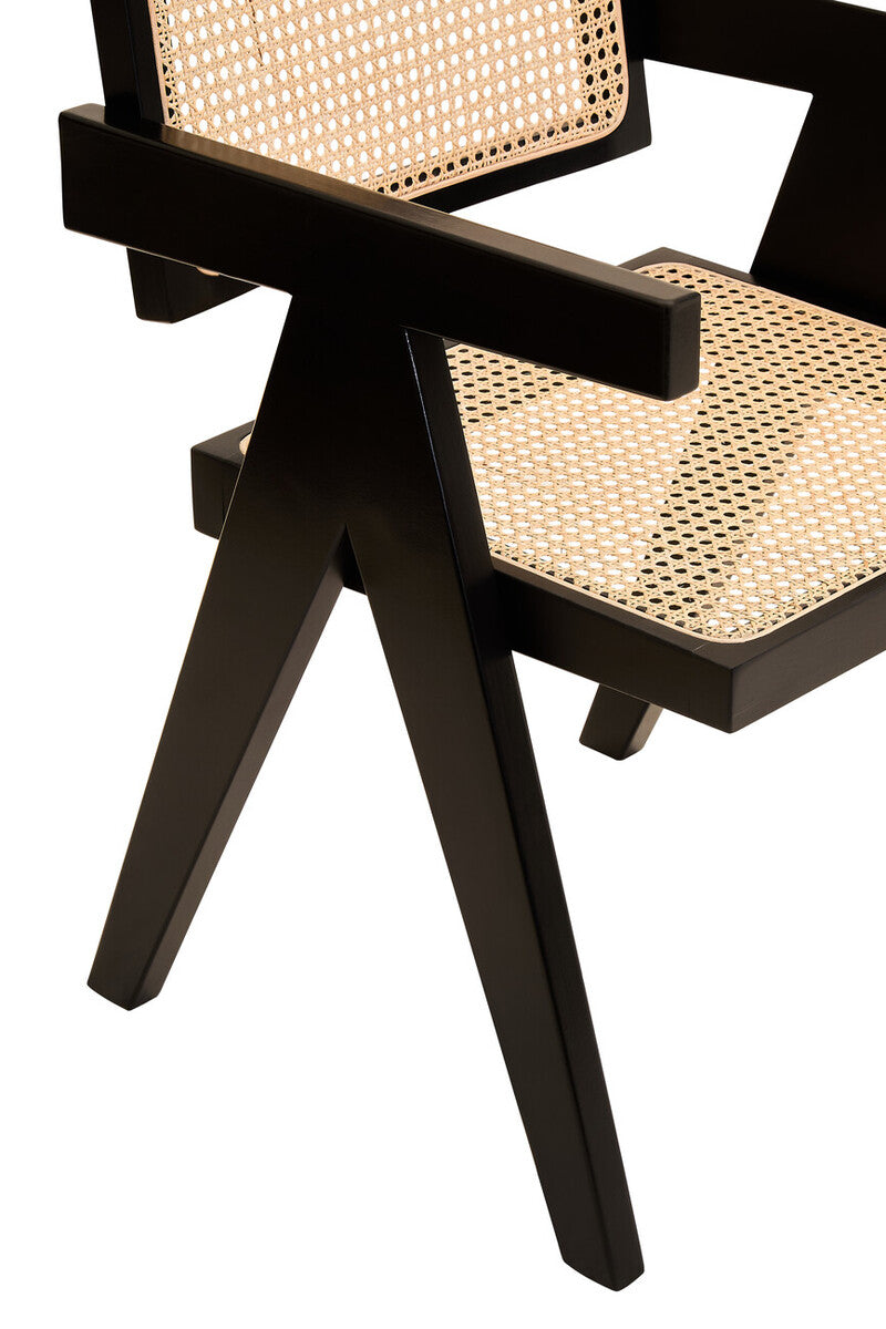 WEAVE Black Beech Wood and Natural Cane Dining Chair Orsina