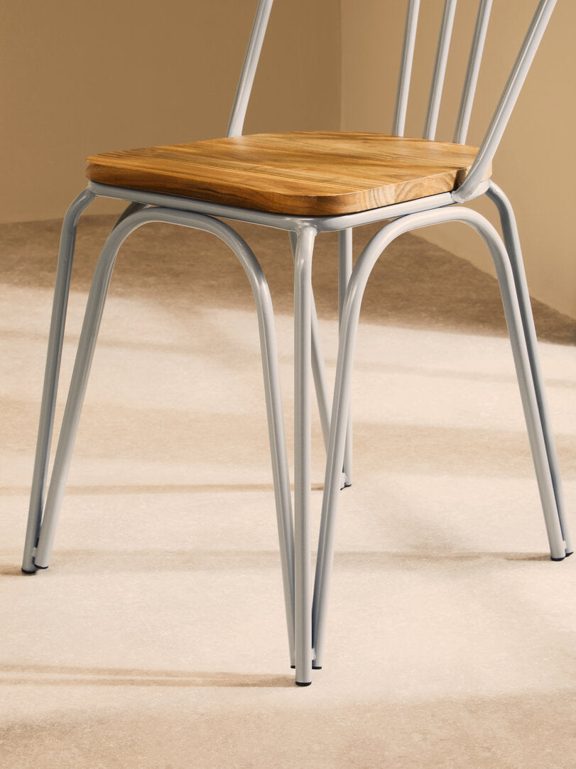 PEBBLE Grey Metal and Elm Wood Dining Chair KEFINO
