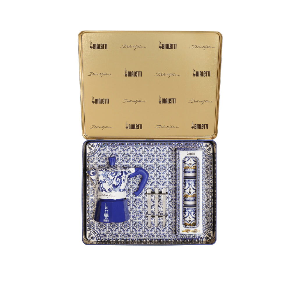 Bialetti X Dolce&Gabbana Blue Mediterranean Gift Set (3 cup Moka and Stirrer set) Brew Italia