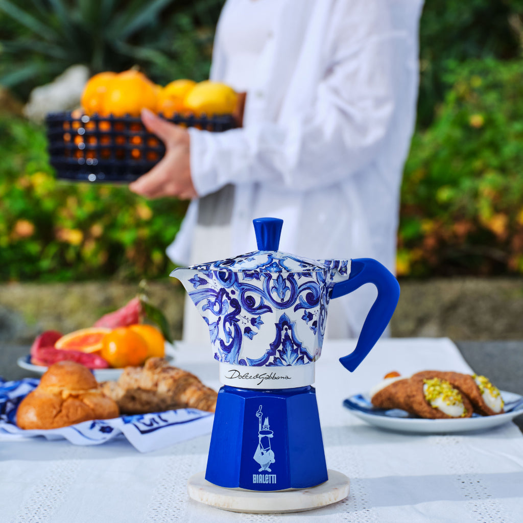 Bialetti X Dolce&Gabbana Blue Mediterranean Gift Set (3 cup Moka and Stirrer set) Brew Italia