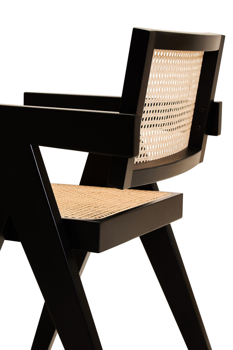 WEAVE Black Beech Wood and Natural Cane Dining Chair Orsina