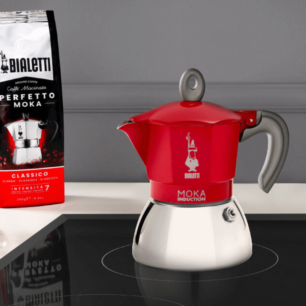 Bialetti Moka Induction Stovetop Coffee Maker | 4 or 6 cup | Red or Black Brew Italia