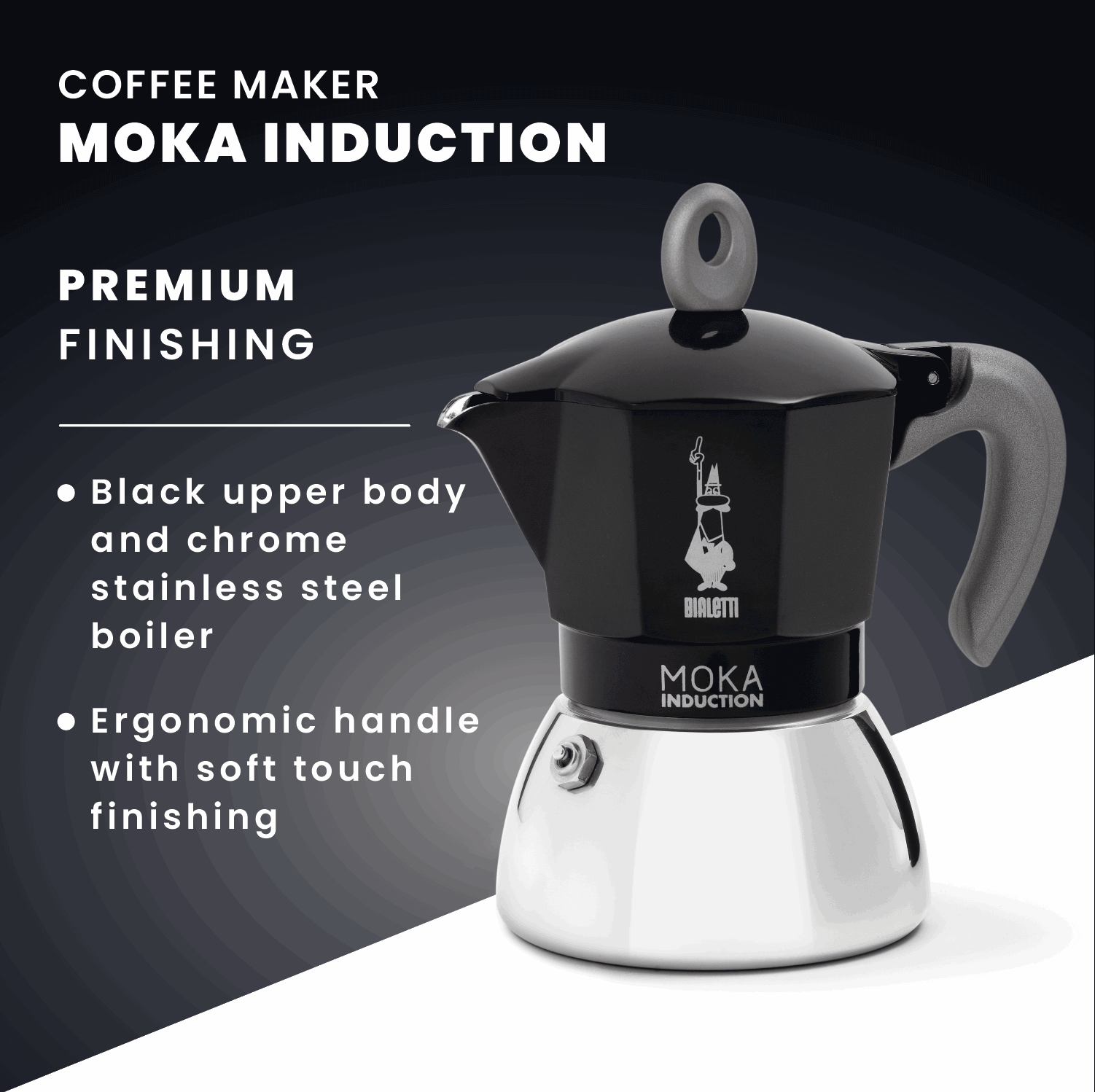 Bialetti Moka Induction Stovetop Coffee Maker | 4 or 6 cup | Red or Black Brew Italia