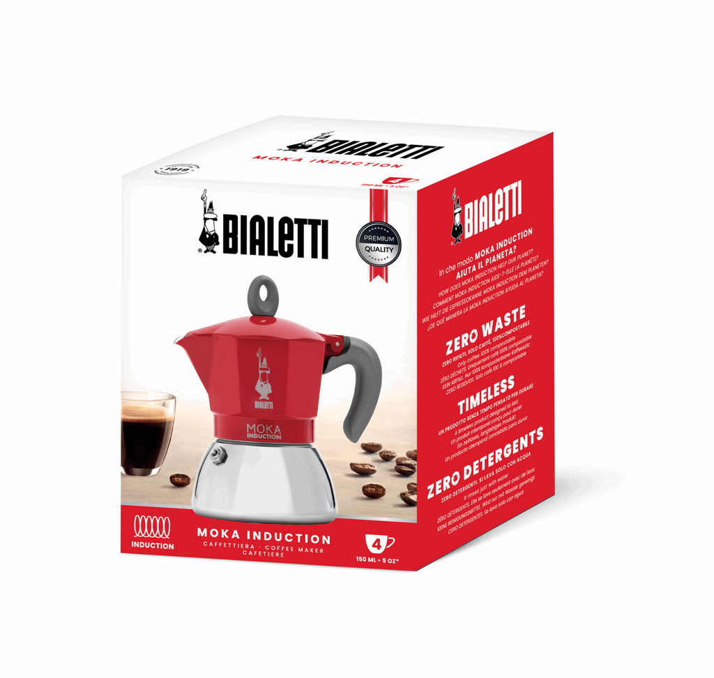 Bialetti Moka Induction Stovetop Coffee Maker | 4 or 6 cup | Red or Black Brew Italia