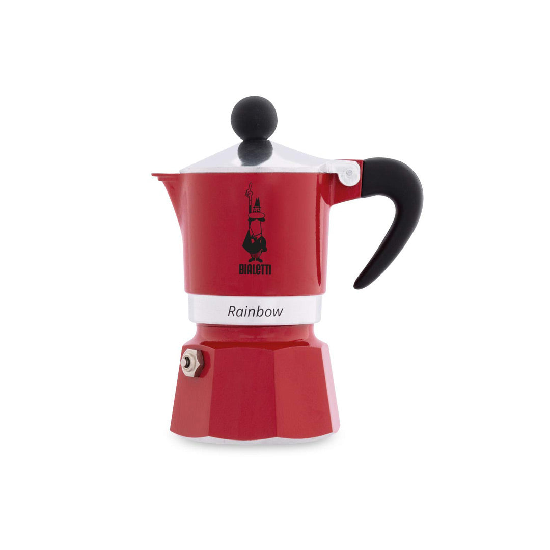 Bialetti Rainbow Aluminium Stovetop Coffee Maker | 3 or 6 cup | Red or Light Blue 3 Cup Red Brew Italia