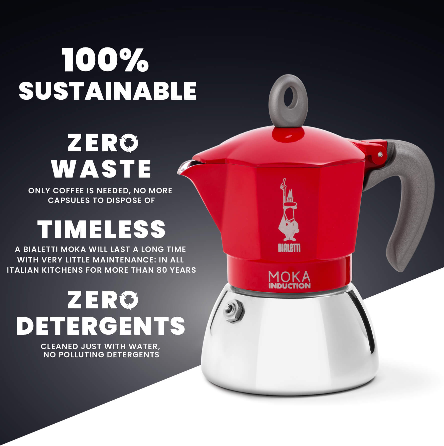 Bialetti Moka Induction Stovetop Coffee Maker | 4 or 6 cup | Red or Black Brew Italia
