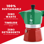Bialetti Moka Express Tricolore Italia Stovetop Coffee Maker Brew Italia