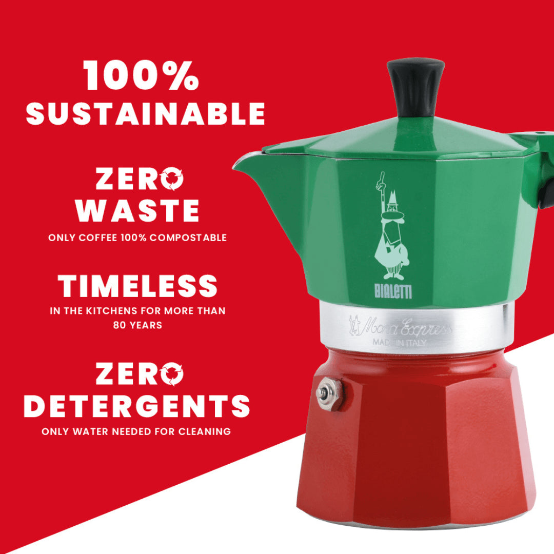 Bialetti Moka Express Tricolore Italia Stovetop Coffee Maker Brew Italia