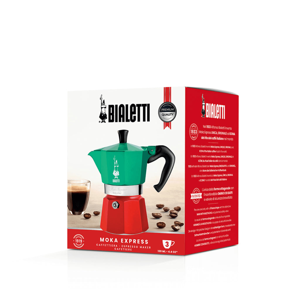 Bialetti Moka Express Tricolore Italia Stovetop Coffee Maker Brew Italia