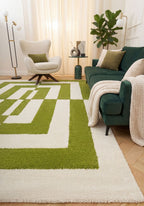 Joli Geometric Green & White Rug | Rectangular | 80x150cm − 200x290cm The Rugs