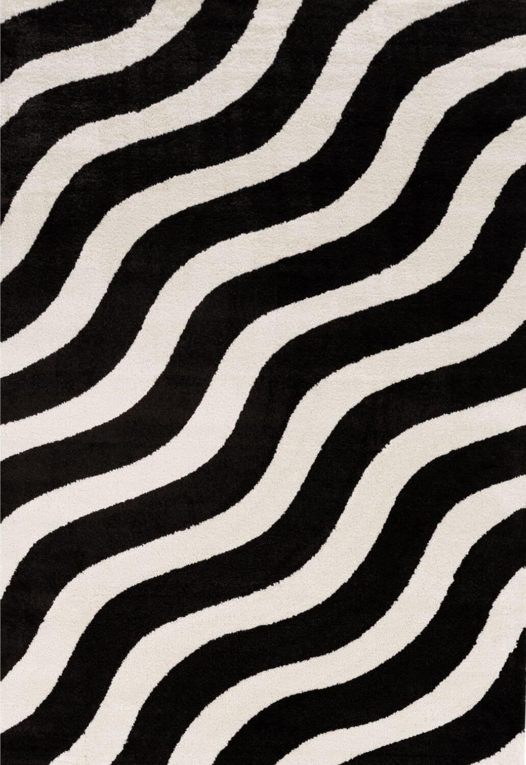 "Black and white wavy patterned rug"