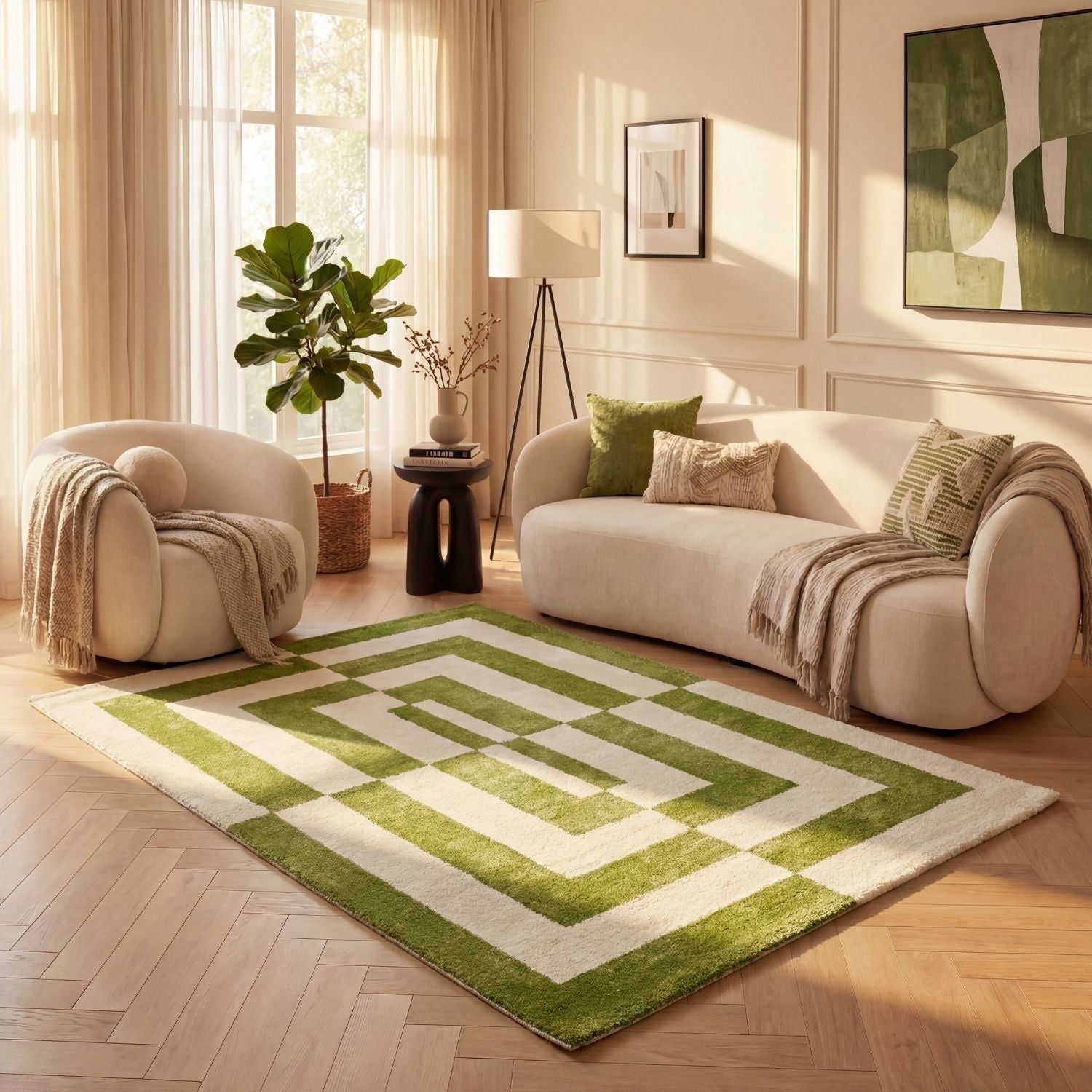 Joli Geometric Green & White Rug | Rectangular | 80x150cm − 200x290cm The Rugs