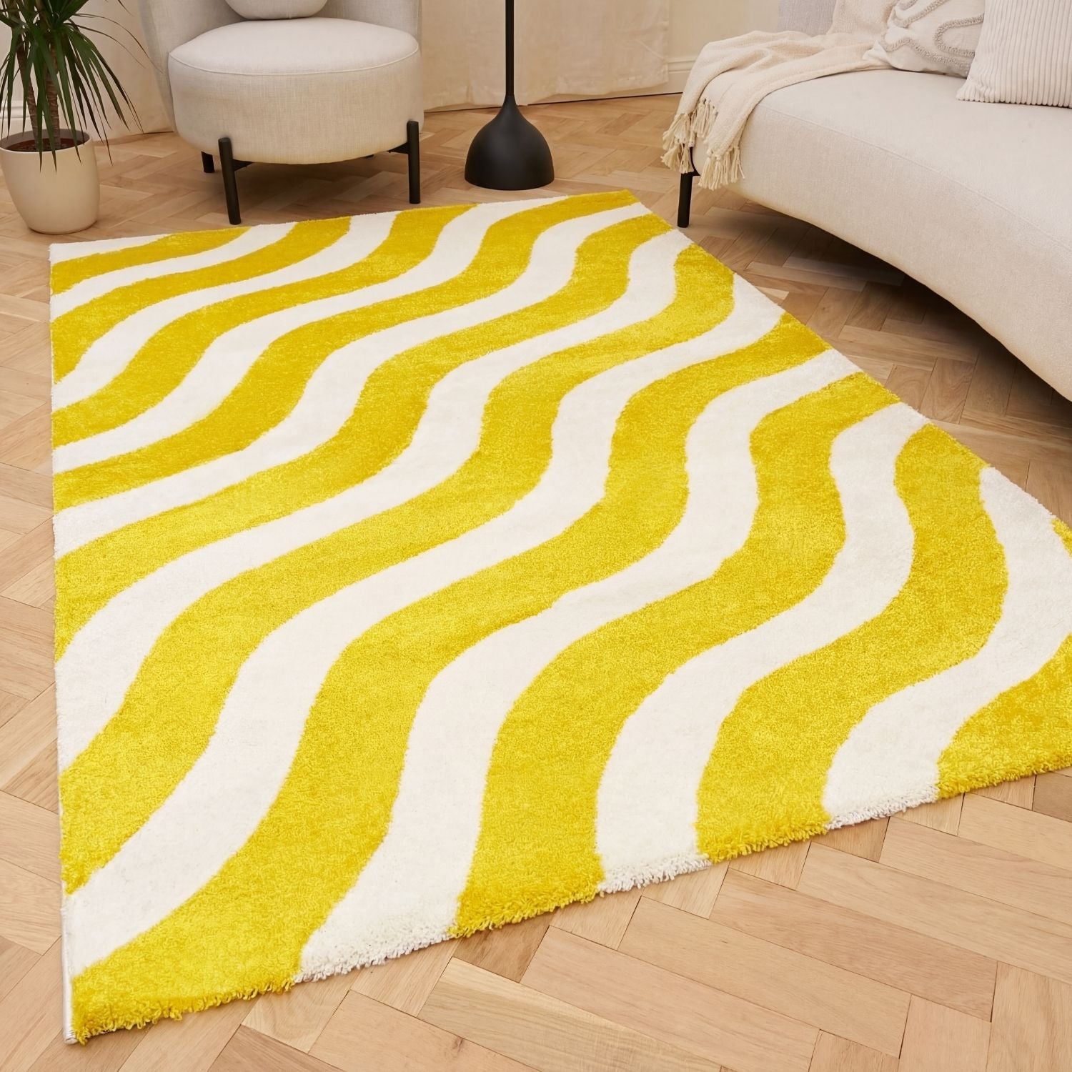 Joli Wave Yellow & White Rug | Rectangular | 80x150cm − 200x290cm The Rugs