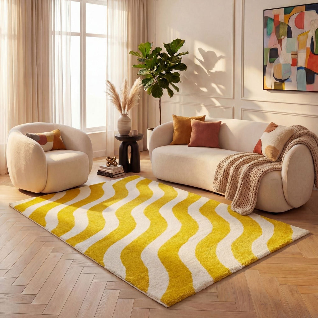Joli Wave Yellow & White Rug | Rectangular | 80x150cm − 200x290cm The Rugs