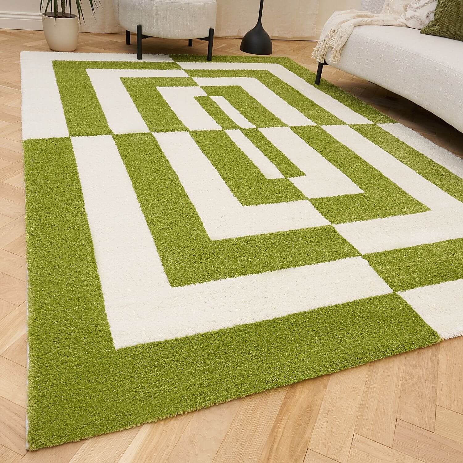 Joli Geometric Green & White Rug | Rectangular | 80x150cm − 200x290cm The Rugs