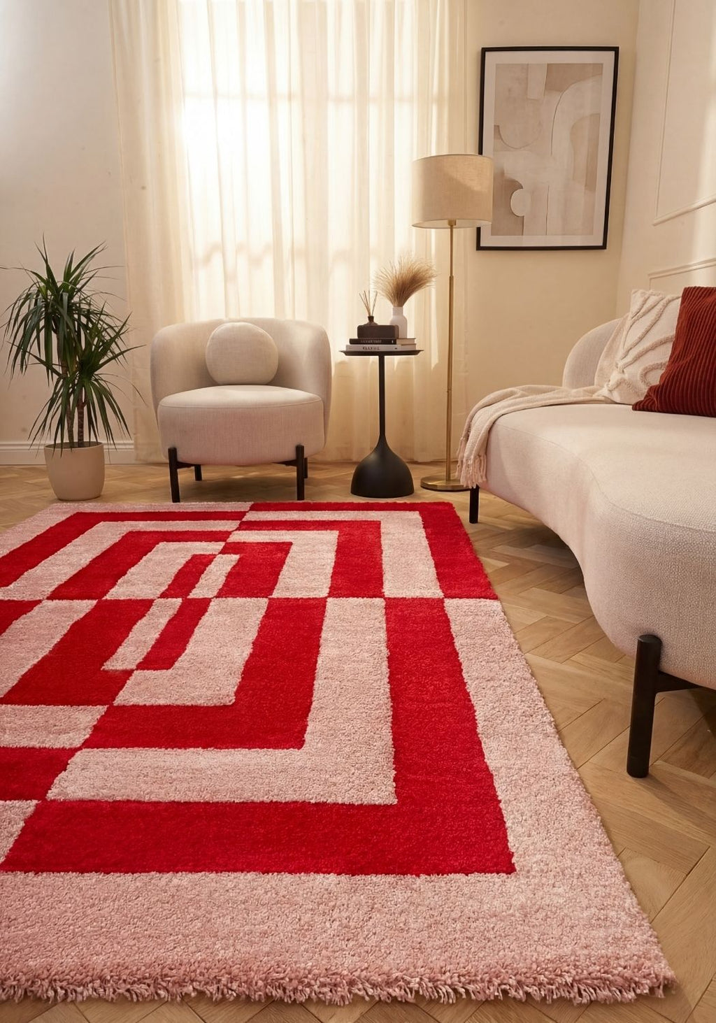 Joli Geometric Red & Pink Rug | Rectangular | 80x150cm − 200x290cm The Rugs