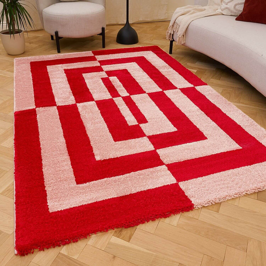 Joli Geometric Red & Pink Rug | Rectangular | 80x150cm − 200x290cm The Rugs