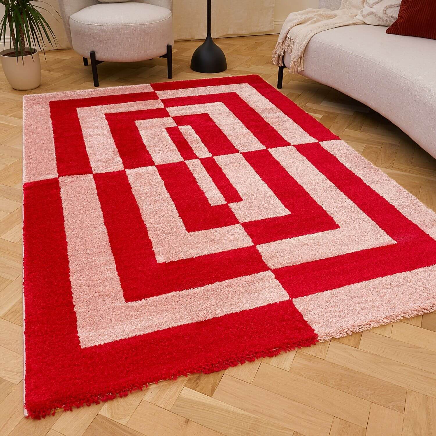 Joli Geometric Red & Pink Rug | Rectangular | 80x150cm − 200x290cm The Rugs