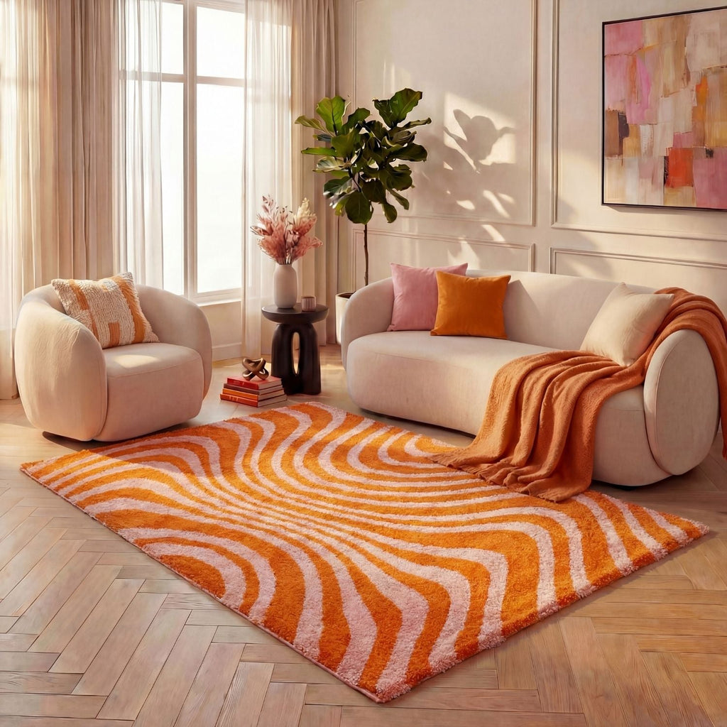 Joli Wavy Stripes Orange & Pink Rug | Rectangular | 80x150cm − 200x290cm The Rugs