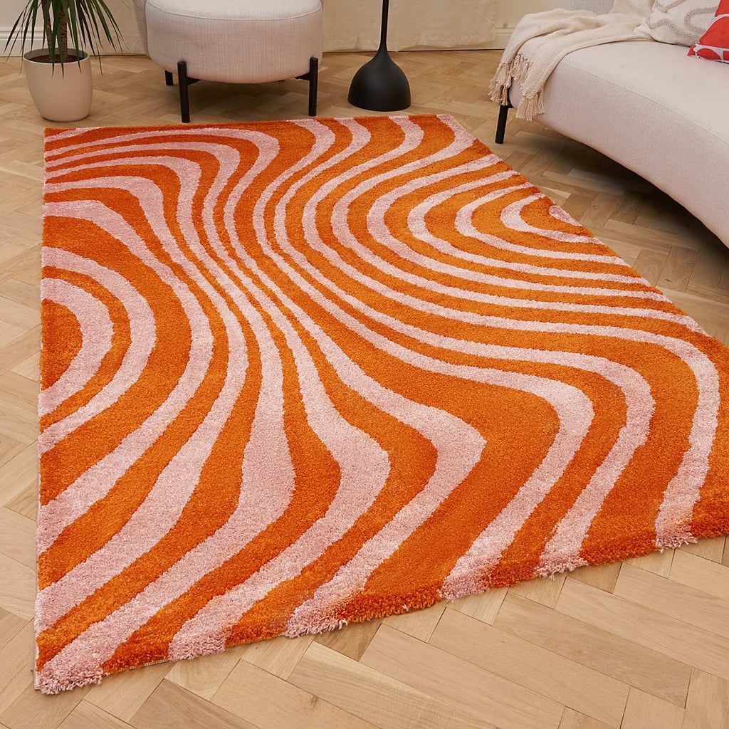 Joli Wavy Stripes Orange & Pink Rug | Rectangular | 80x150cm − 200x290cm The Rugs