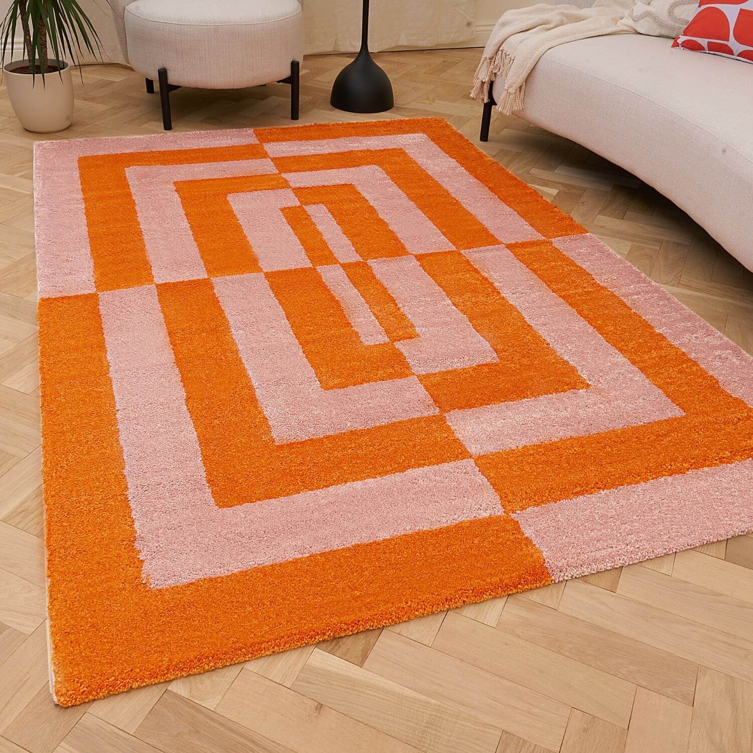Joli Geometric Orange & Pink Rug | Rectangular | 80x150cm − 200x290cm The Rugs