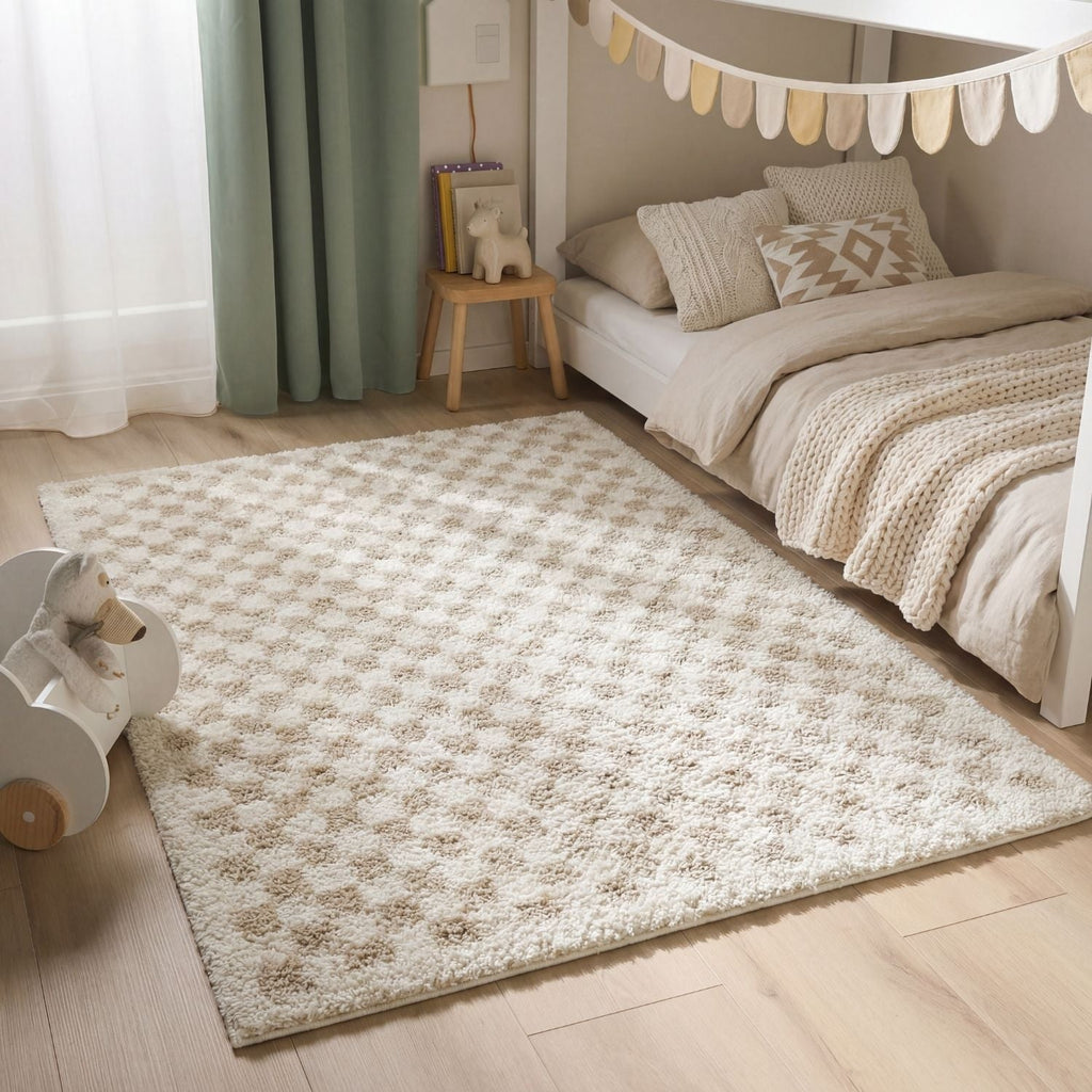 Moodi Shaggy Light Beige/White Rug | Rectangular | Round The Rugs