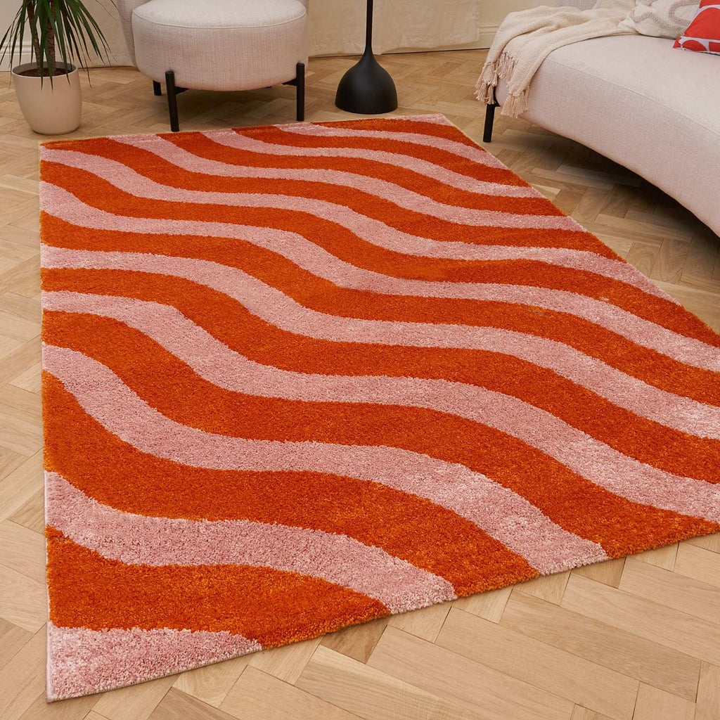 Joli Wave Orange & Pink Rug | Rectangular | 80x150cm − 200x290cm The Rugs