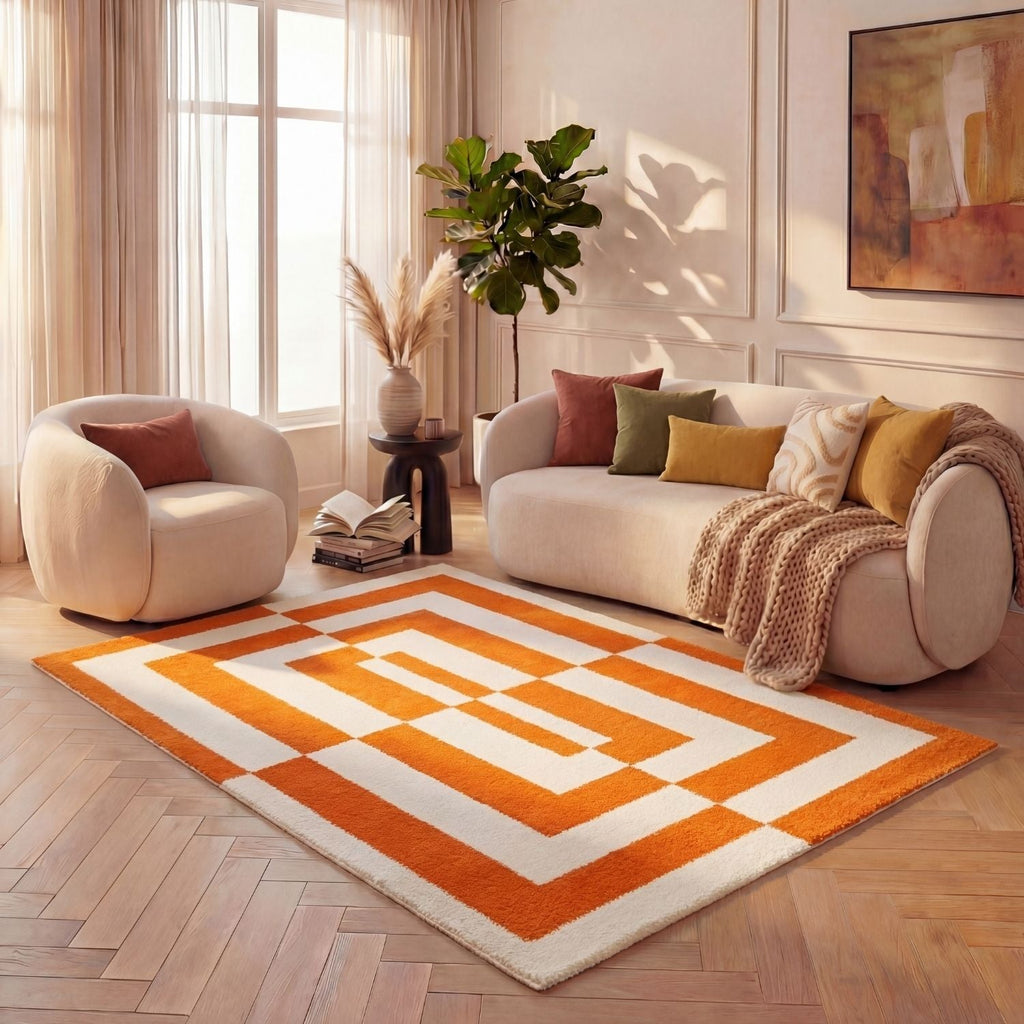 Joli Geometric Orange & White Rug | Rectangular | 80x150cm − 200x290cm The Rugs