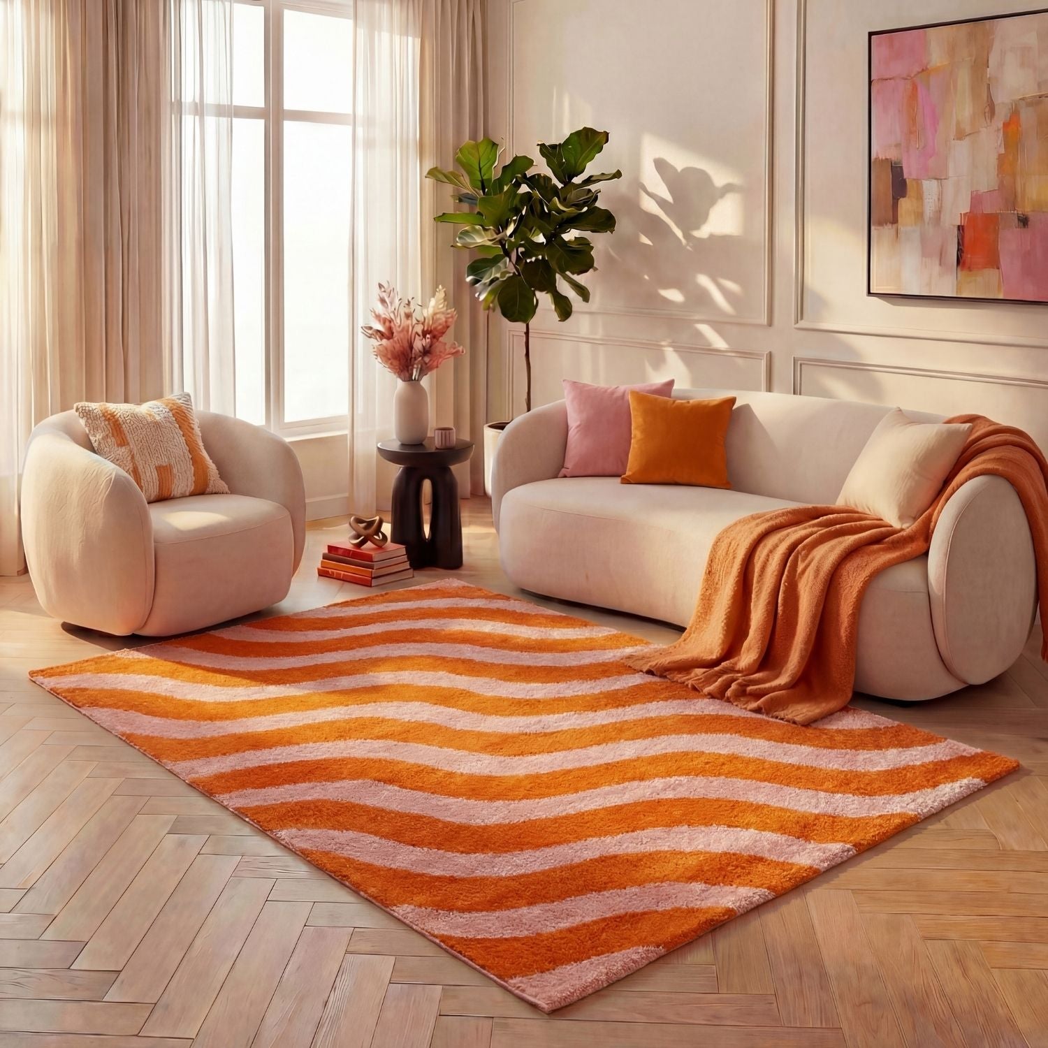 Joli Wave Orange & Pink Rug | Rectangular | 80x150cm − 200x290cm The Rugs