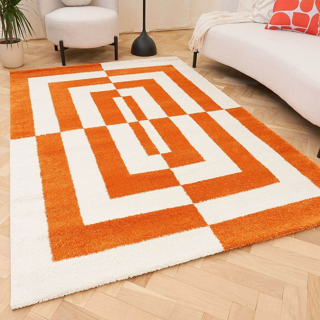 Joli Geometric Orange & White Rug | Rectangular | 80x150cm − 200x290cm The Rugs