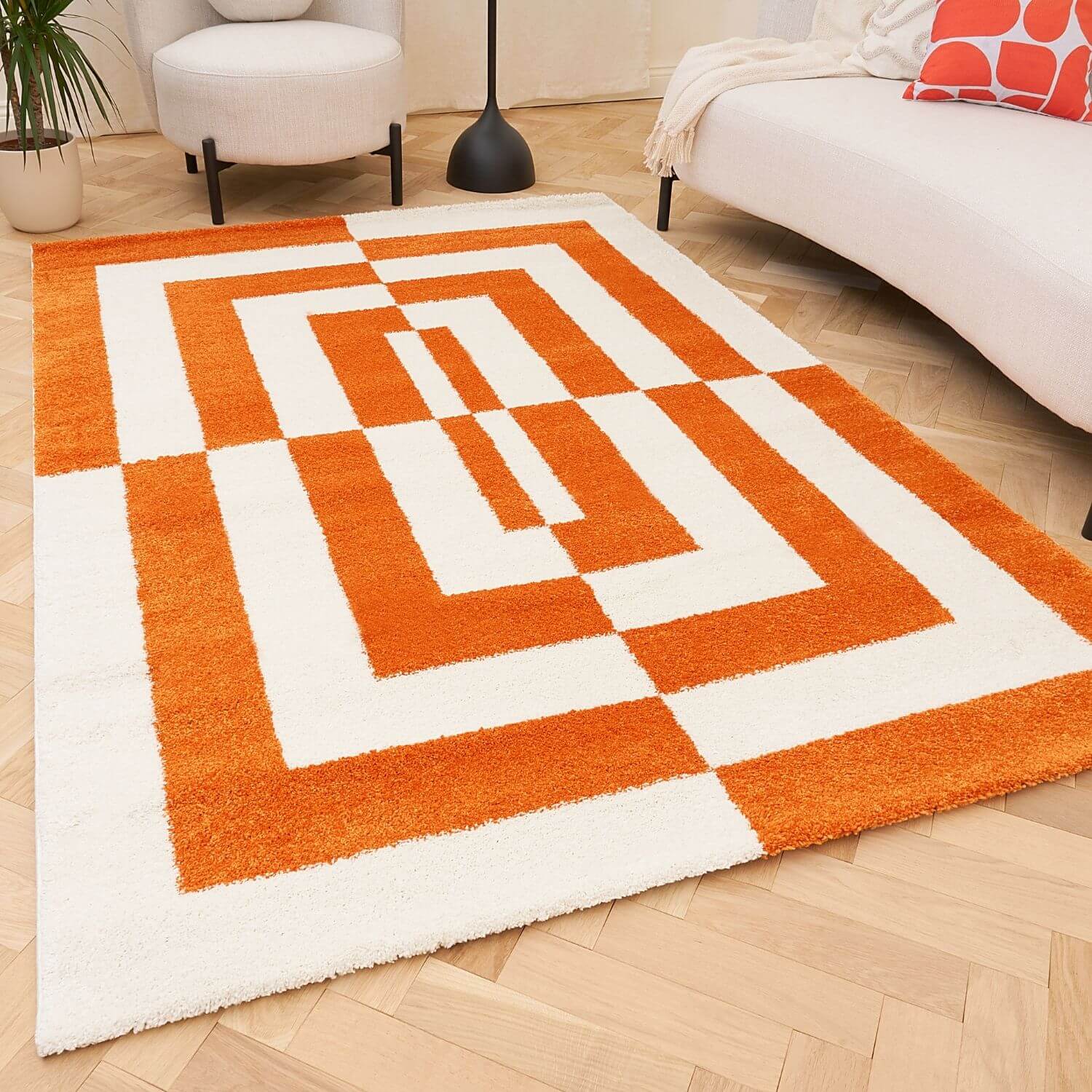 Joli Geometric Orange & White Rug | Rectangular | 80x150cm − 200x290cm The Rugs