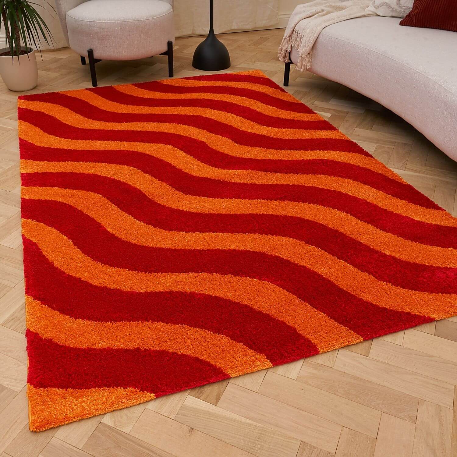 Joli Wave Red & Orange Rug | Rectangular | 80x150cm − 200x290cm The Rugs