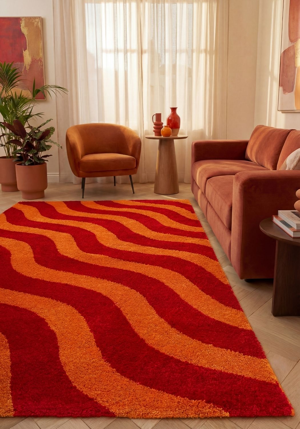 Joli Wave Red & Orange Rug | Rectangular | 80x150cm − 200x290cm The Rugs