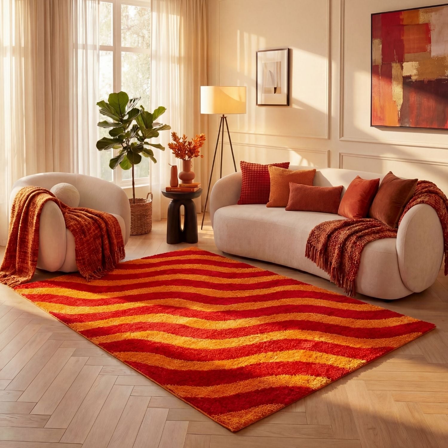 Joli Wave Red & Orange Rug | Rectangular | 80x150cm − 200x290cm The Rugs
