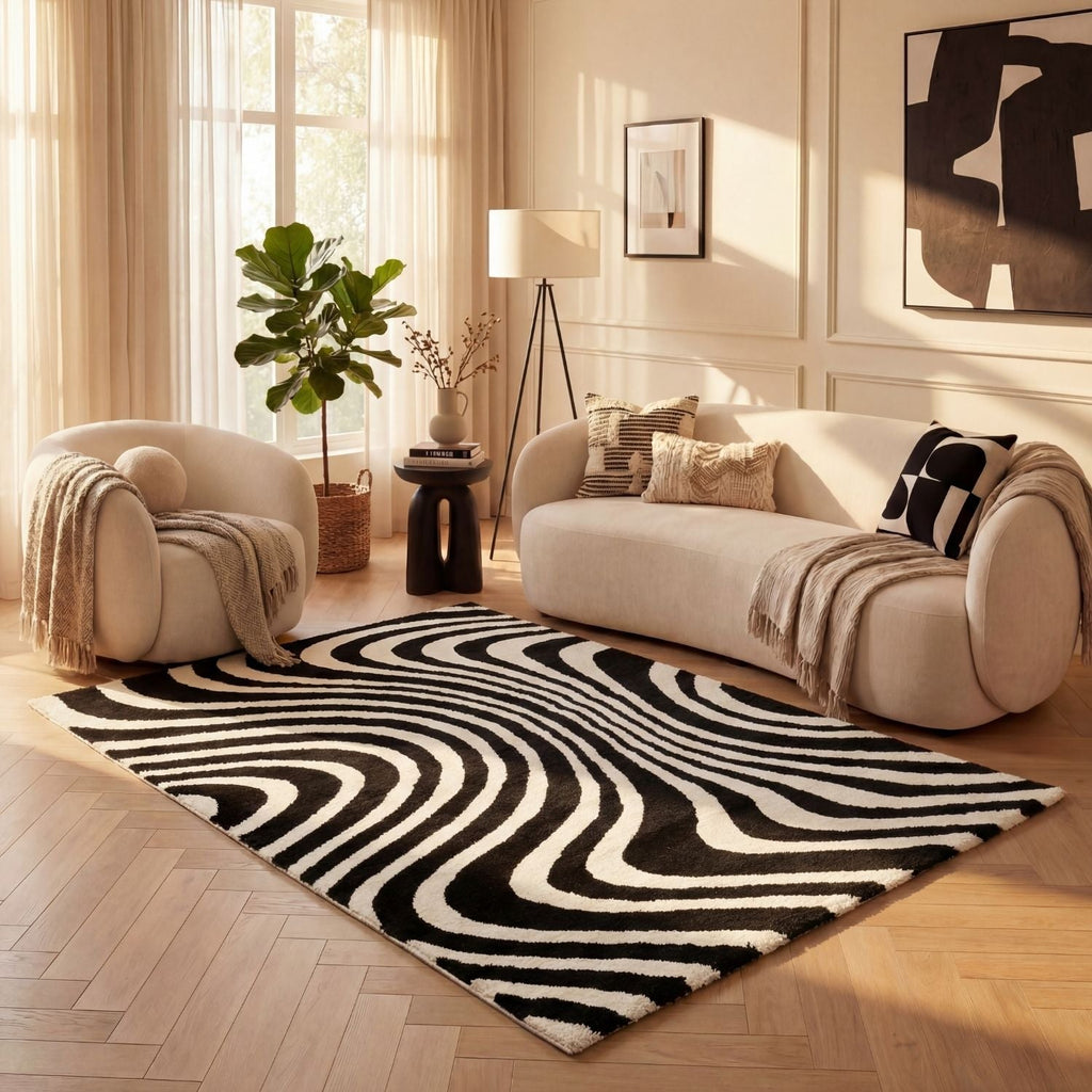 Joli Wavy Stripes Black & White Rug | Rectangular | 80x150cm − 200x290cm The Rugs