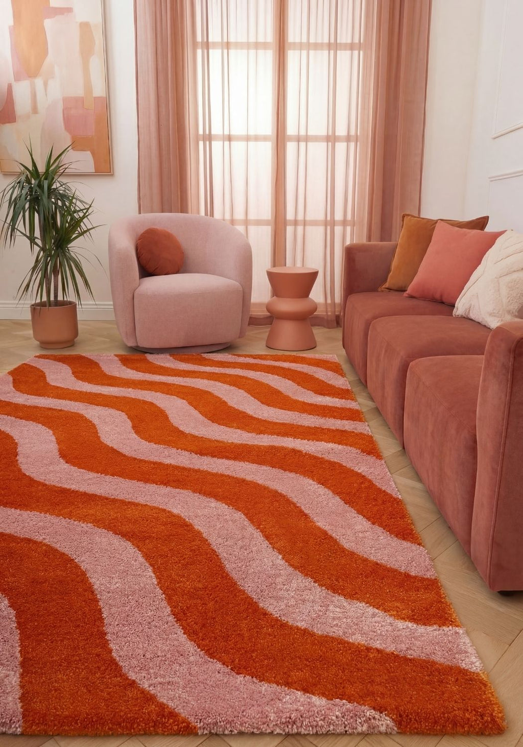 Joli Wave Orange & Pink Rug | Rectangular | 80x150cm − 200x290cm The Rugs