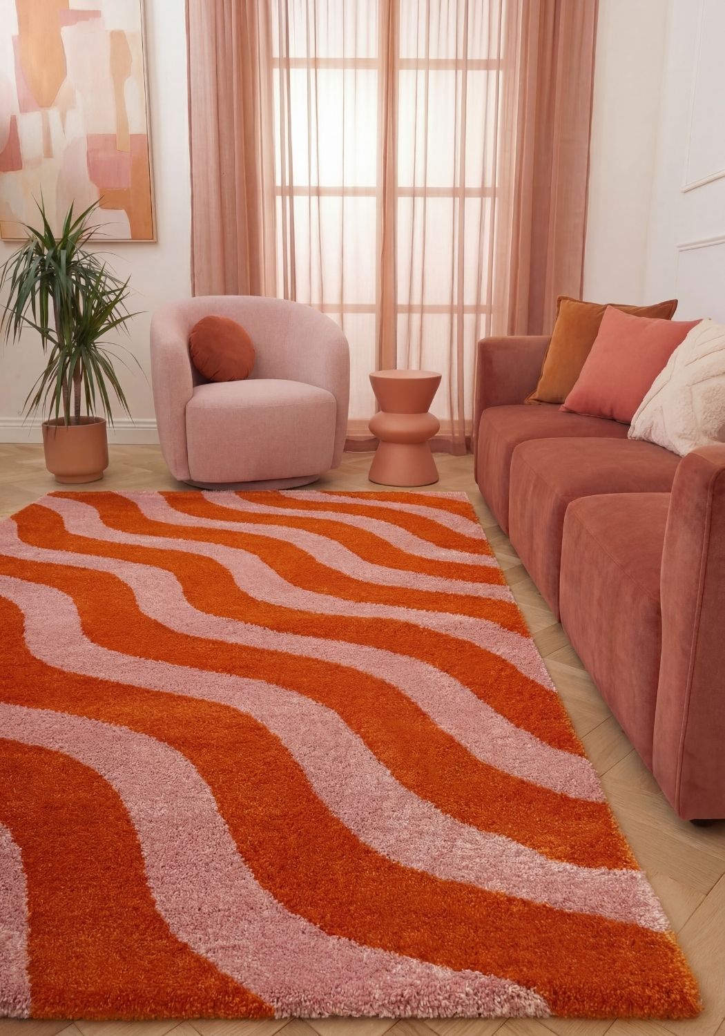 Joli Wave Orange & Pink Rug | Rectangular | 80x150cm − 200x290cm The Rugs