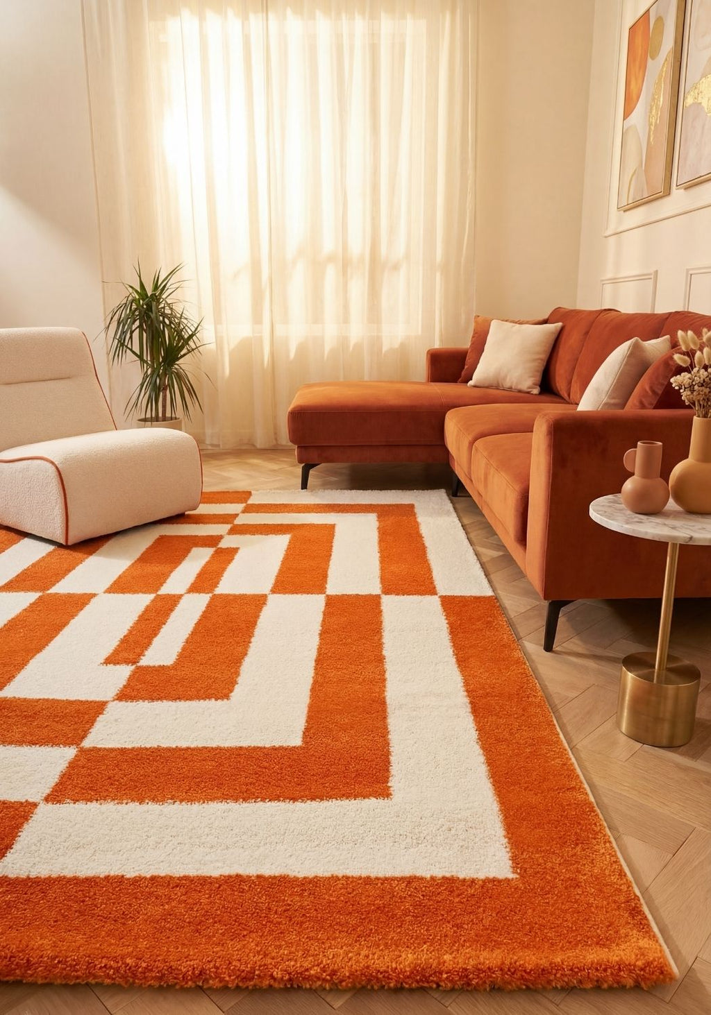 Joli Geometric Orange & White Rug | Rectangular | 80x150cm − 200x290cm The Rugs