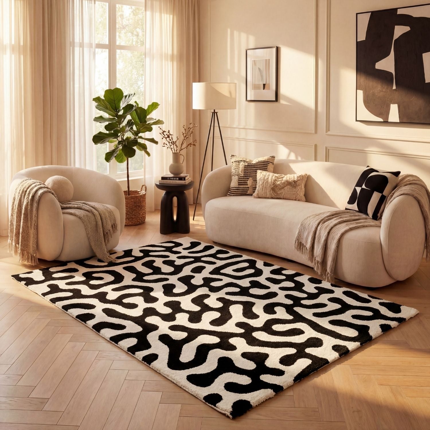 Joli Black & White Doodle Rug | Rectangular | 80x150cm − 200x290cm The Rugs