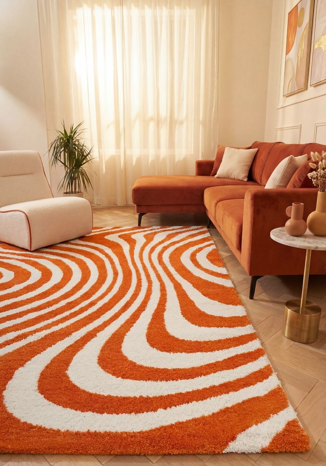 Joli Wavy Stripes Orange & White Rug | Rectangular | 80x150cm − 200x290cm The Rugs