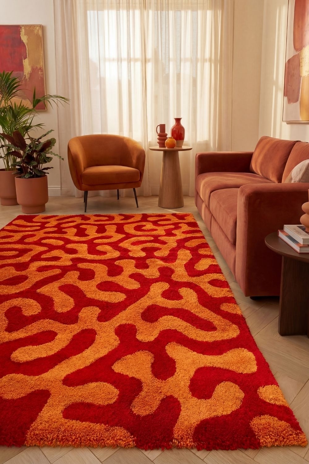 Joli Red & Orange Doodle Rug | Rectangular | 80x150cm − 200x290cm The Rugs