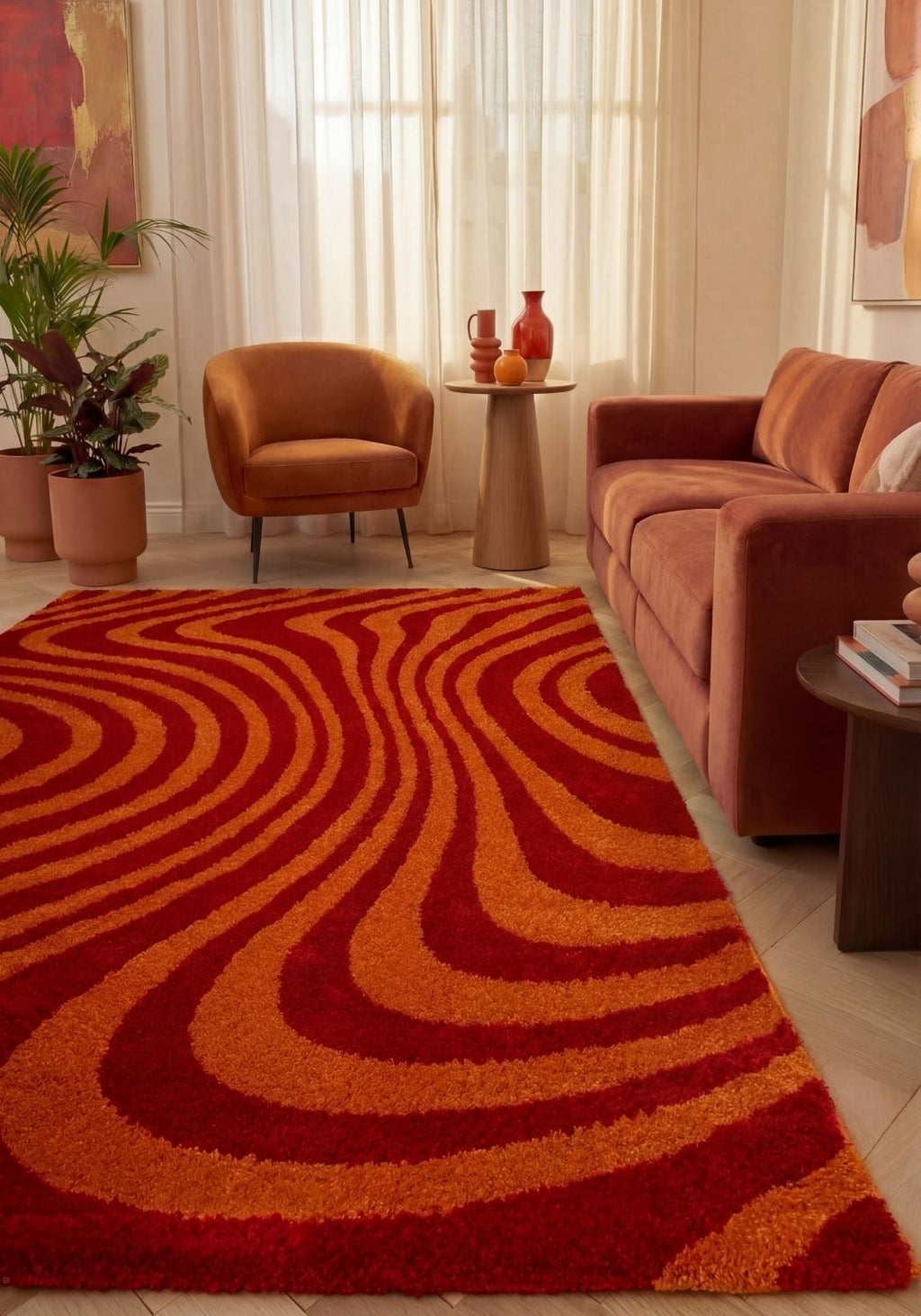 Joli Wavy Stripes Red & Orange Rug | Rectangular | 80x150cm − 200x290cm The Rugs